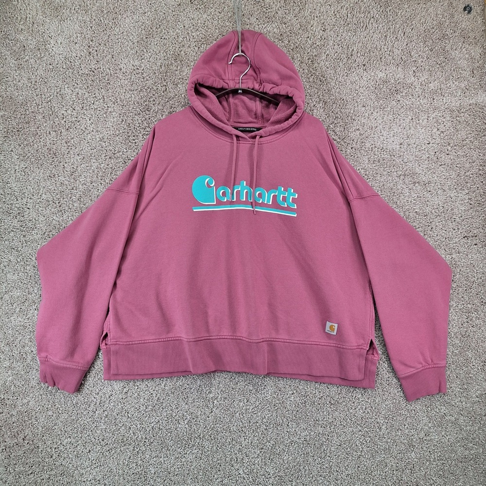 Carhartt Hoodie Womens 2X Pink Tencel Fiber Series Loose Fit Logo Workwear